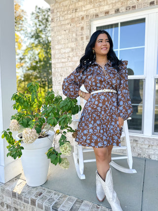 Fairhaven Brown & Blue Floral Dress