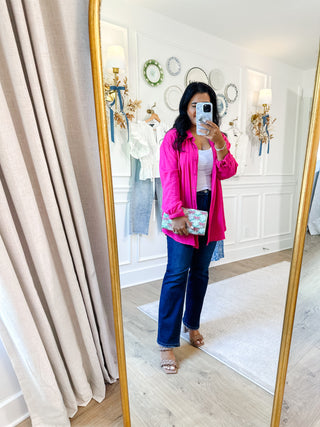 Flamingo Pink Oversized Boyfriend Button Down Shirt - Magnolia & Pine