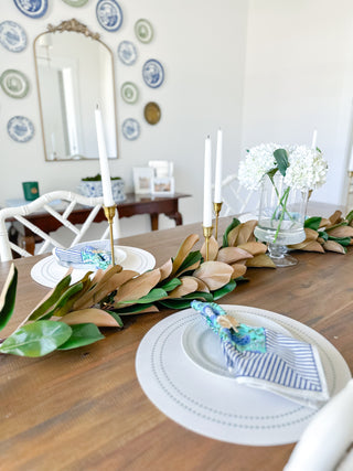 Garden Gate Napkins Floral Blue and Green Block Print Napkins (Set of 4) - Magnolia & Pine