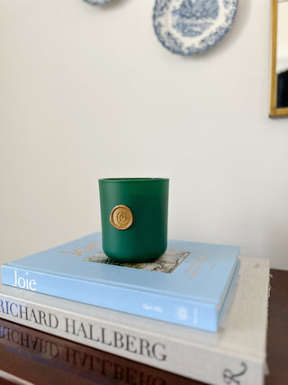 Anniversary Candle green jar with gold wax seal