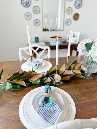Garden Gate Napkins Floral Blue and Green Block Print Napkins (Set of 4) - Magnolia & Pine