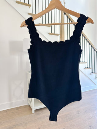Audrey Black Scalloped Scoop Neck Ribbed Bodysuit - Southern Roots & Boots