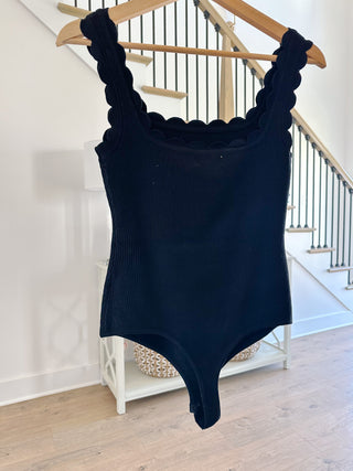 Audrey Black Scalloped Scoop Neck Ribbed Bodysuit - Southern Roots & Boots