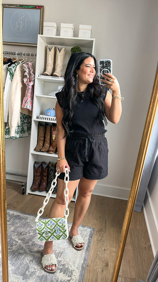 Black Sands High-Waisted Drawstring Shorts - Southern Roots & Boots