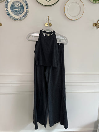 Dark Heather Grey Halter & Wide Leg Pant Set
