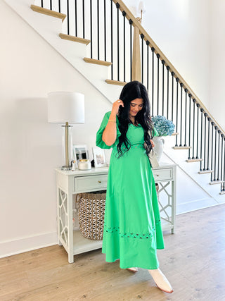 Isle of Palms Green Scallop Puff Sleeve Midi Dress - Southern Roots & Boots
