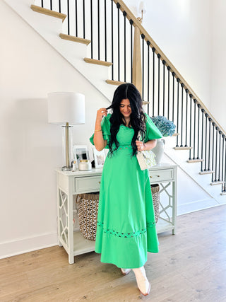 Isle of Palms Green Scallop Puff Sleeve Midi Dress - Southern Roots & Boots