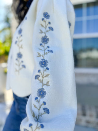 Shoreline Ivory Embroidered Floral Sweater