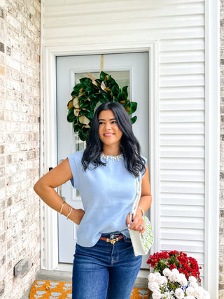 The Carolina Pearl Jeweled Trim Knit Top - Magnolia & Pine