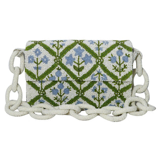 Garden Trellis Blue & Green Hand-Beaded Chunky Chain Shoulder Bag - Southern Roots & Boots