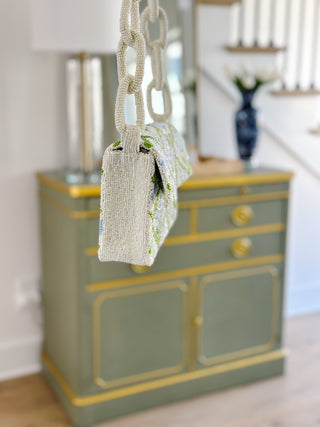 Garden Trellis Blue & Green Hand-Beaded Chunky Chain Shoulder Bag - Southern Roots & Boots