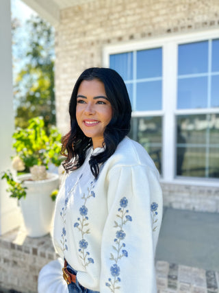 Shoreline Ivory Embroidered Floral Sweater