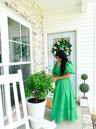 Isle of Palms Green Scallop Puff Sleeve Midi Dress - Southern Roots & Boots