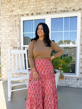 Blush Meadow Coral Block Printed Tiered Skirt