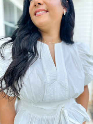 Whispered Elegance White Flutter Sleeve Peplum Blouse - Southern Roots & Boots