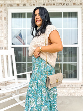 The Fairhope Block Printed Tiered Cotton Skirt-Green - Magnolia & Pine