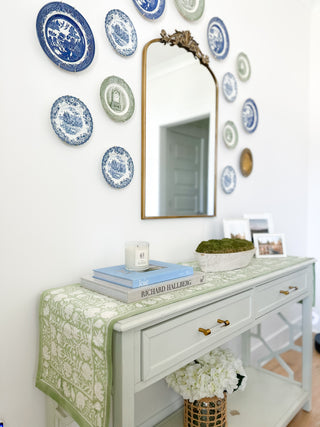 Southern Grove Green & White Block Print Table Runner - Magnolia & Pine