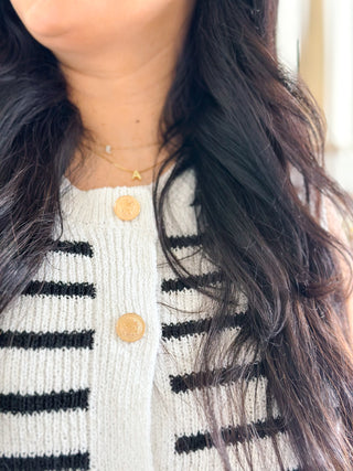Laurel White & Black Striped Sweater Vest With Gold Buttons - Southern Roots & Boots