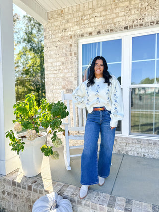 Shoreline Ivory Embroidered Floral Sweater
