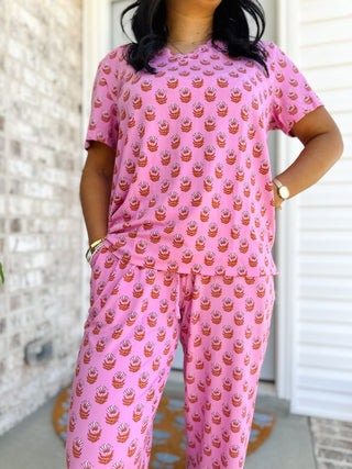 Savannah Rose Pink & Orange Block Print Pajama Set