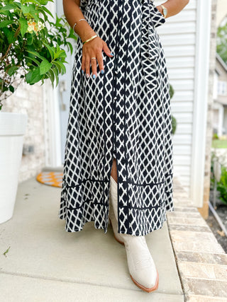 Black & White Diamond Printed Midi Dress - Magnolia & Pine