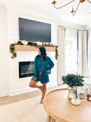 The Sunday Short Teal and Pink Pajama Set