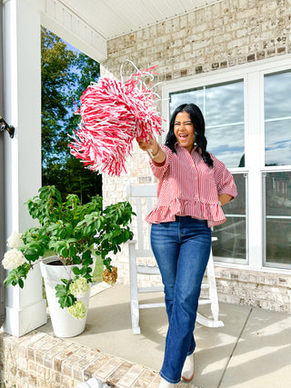 Sweet Home Red Stipe Ruffle Hem Top - Magnolia & Pine