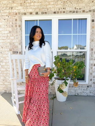 Blush Meadow Coral Block Printed Tiered Skirt