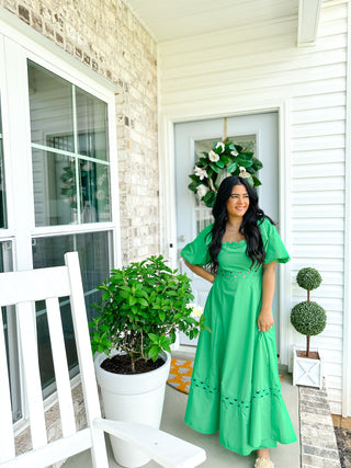 Isle of Palms Green Scallop Puff Sleeve Midi Dress - Southern Roots & Boots