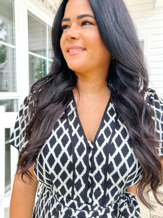 Black & White Diamond Printed Midi Dress - Magnolia & Pine