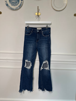 Medium Wash Distressed Crop Flare Jeans - Magnolia & Pine