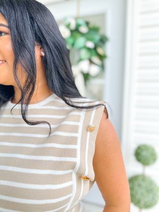 Harbor White & Taupe Striped Sleeveless Knit Top - Southern Roots & Boots