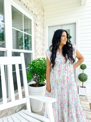 Francesca Ruffle Sleeveless Floral Midi Dress - Southern Roots & Boots