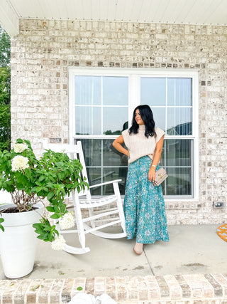 The Fairhope Block Printed Tiered Cotton Skirt-Green - Magnolia & Pine