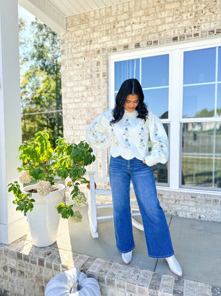 Shoreline Ivory Embroidered Floral Sweater