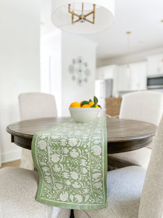 Southern Grove Green & White Block Print Table Runner - Magnolia & Pine