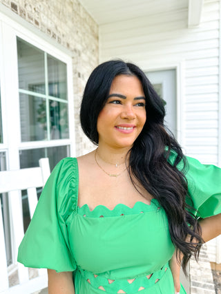 Isle of Palms Green Scallop Puff Sleeve Midi Dress - Southern Roots & Boots
