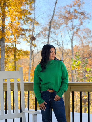 Merry & Bright Green Mock Neck Sweater