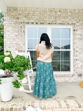 The Fairhope Block Printed Tiered Cotton Skirt-Green - Magnolia & Pine