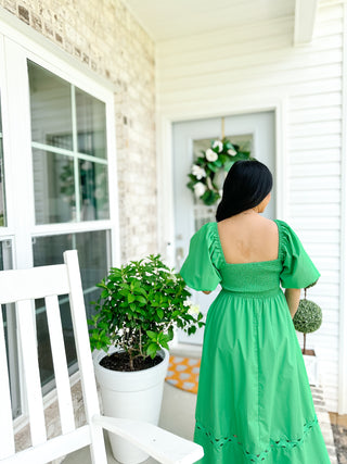 Isle of Palms Green Scallop Puff Sleeve Midi Dress - Southern Roots & Boots