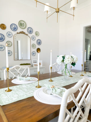 Southern Grove Green & White Block Print Table Runner