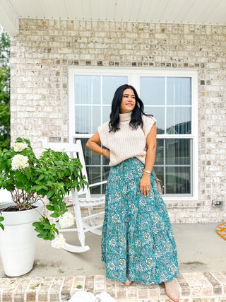 The Fairhope Block Printed Tiered Cotton Skirt-Green - Magnolia & Pine