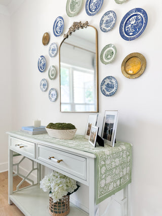 Southern Grove Green & White Block Print Table Runner - Magnolia & Pine