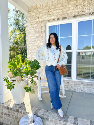 Shoreline Ivory Embroidered Floral Sweater