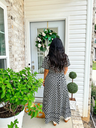 Black & White Diamond Printed Midi Dress - Magnolia & Pine