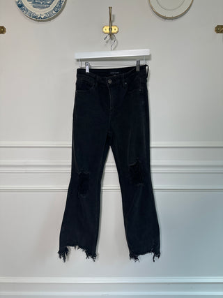 Black Distressed Crop Flare Jeans