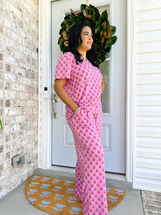 Savannah Rose Pink & Orange Block Print Pajama Set