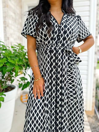Black & White Diamond Printed Midi Dress - Magnolia & Pine