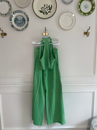 Lime Green Halter & Wide Leg Pant Set