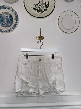 White Distressed Denim Shorts